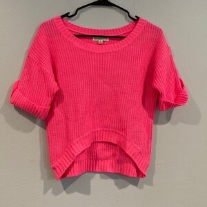 Poof Excellence Highlighter Pink Cropped Knitted Sweater - Size Small